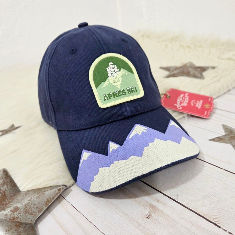 Free People Apres Ski Baseball Cap navy blue mountains embroidered hat new NWT